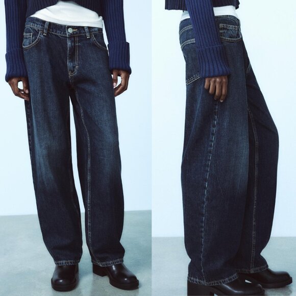 Zara Mid Rise Mini Balloon Jeans Cotton Lyocell 8727/246/401 Sz US 10 NEW - Picture 3 of 12